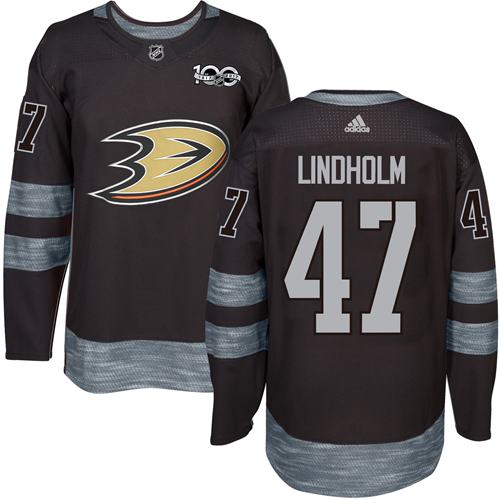 Adidas Ducks #47 Hampus Lindholm Black 1917-100th Anniversary Stitched NHL Jersey - Click Image to Close